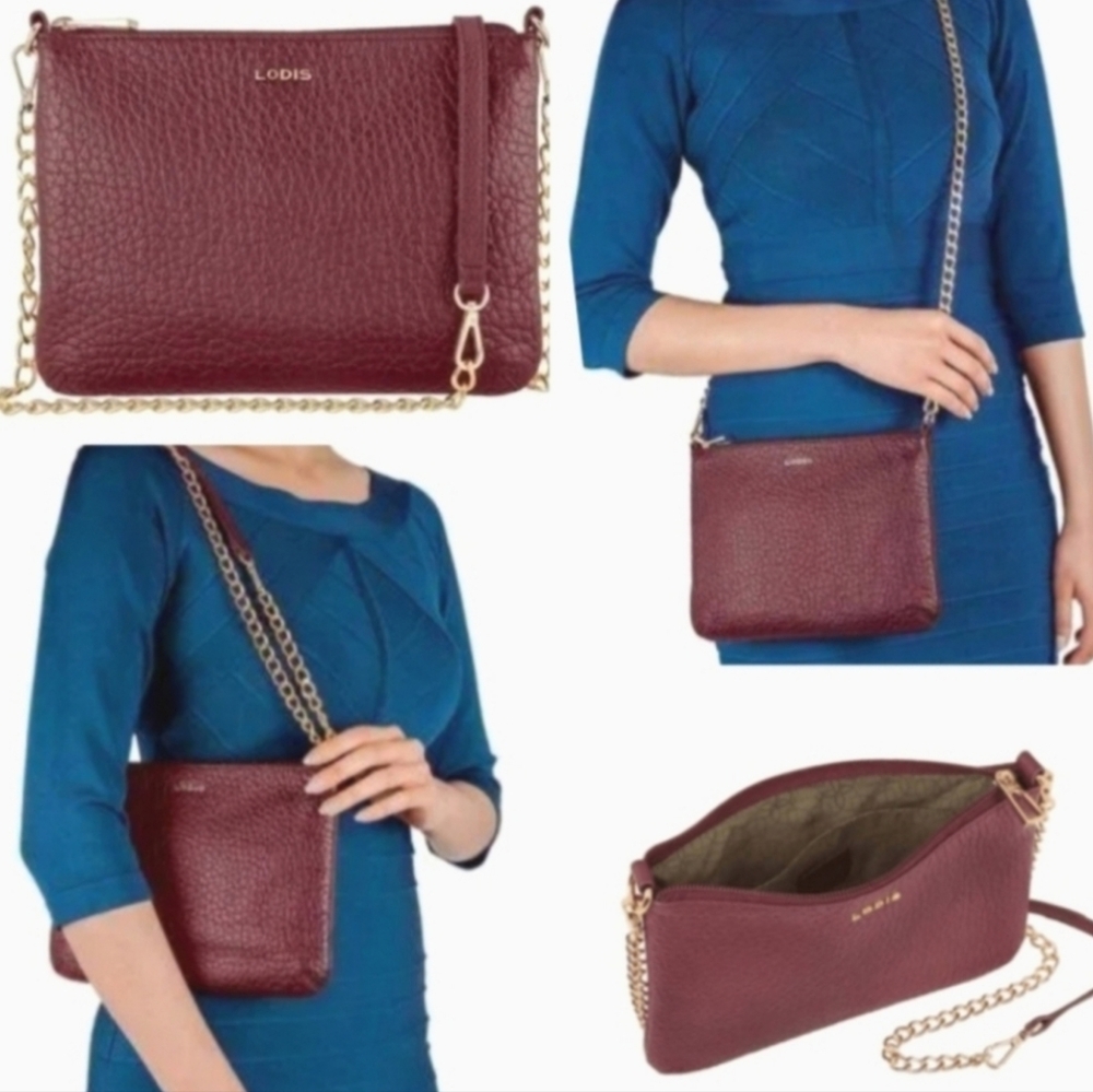 Lodis Emily 5 in 1 Convertible Bag Maroon Pebbled Italian Leather